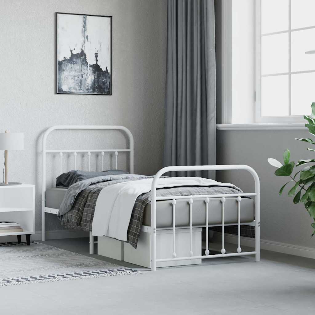 Metal Bed Frame without Mattress with Footboard White 90x190cm