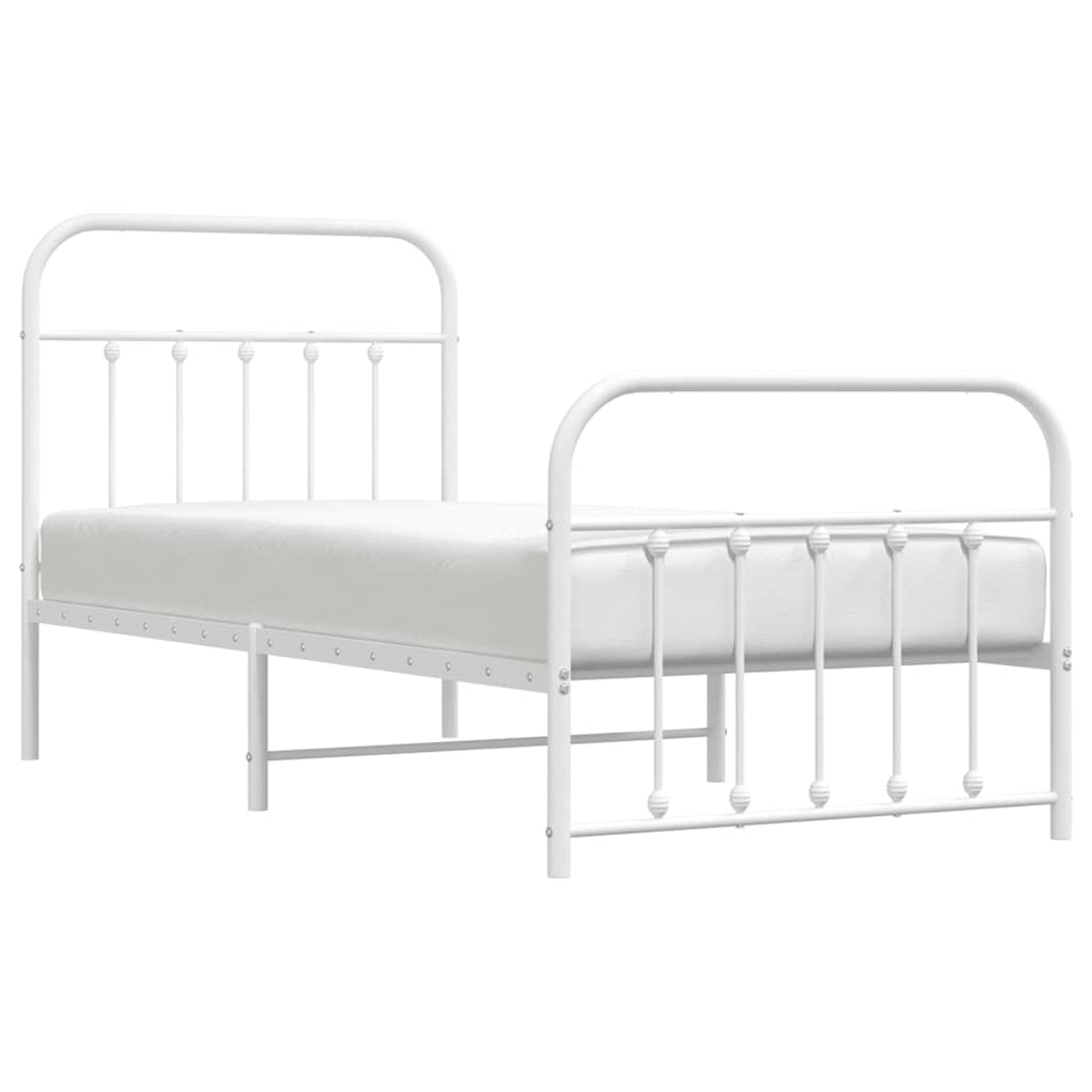 Metal Bed Frame without Mattress with Footboard White 90x190cm