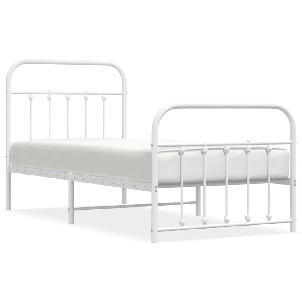 Metal Bed Frame without Mattress with Footboard White 90x200cm