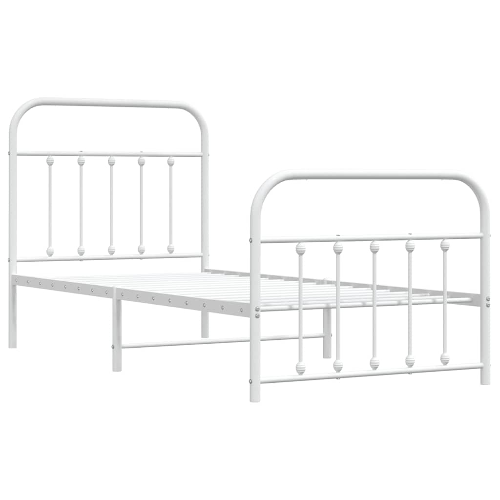 Metal Bed Frame without Mattress with Footboard White 90x200cm