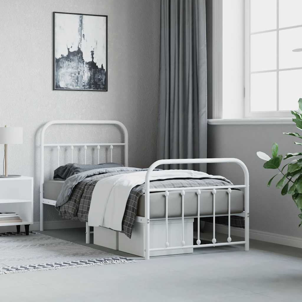 Metal Bed Frame without Mattress with Footboard White 90x200cm
