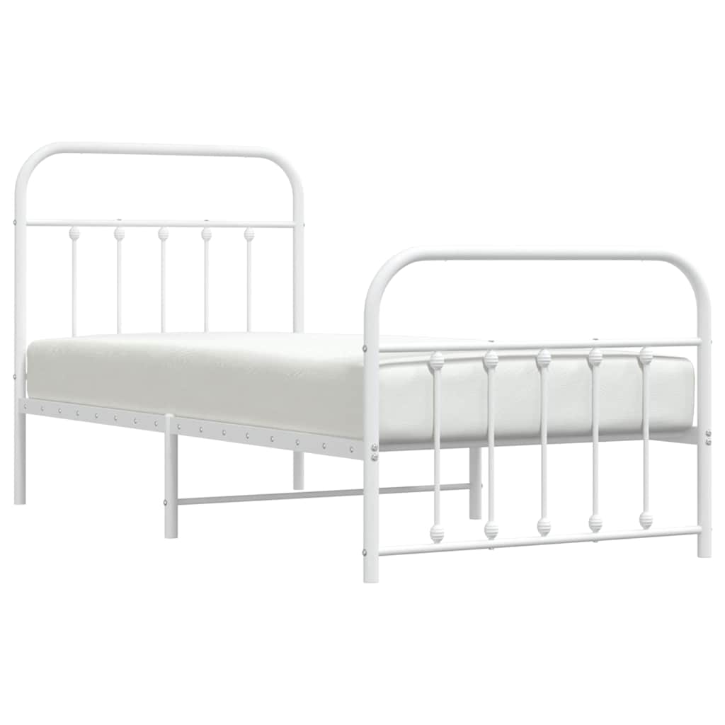 Metal Bed Frame without Mattress with Footboard White 90x200cm