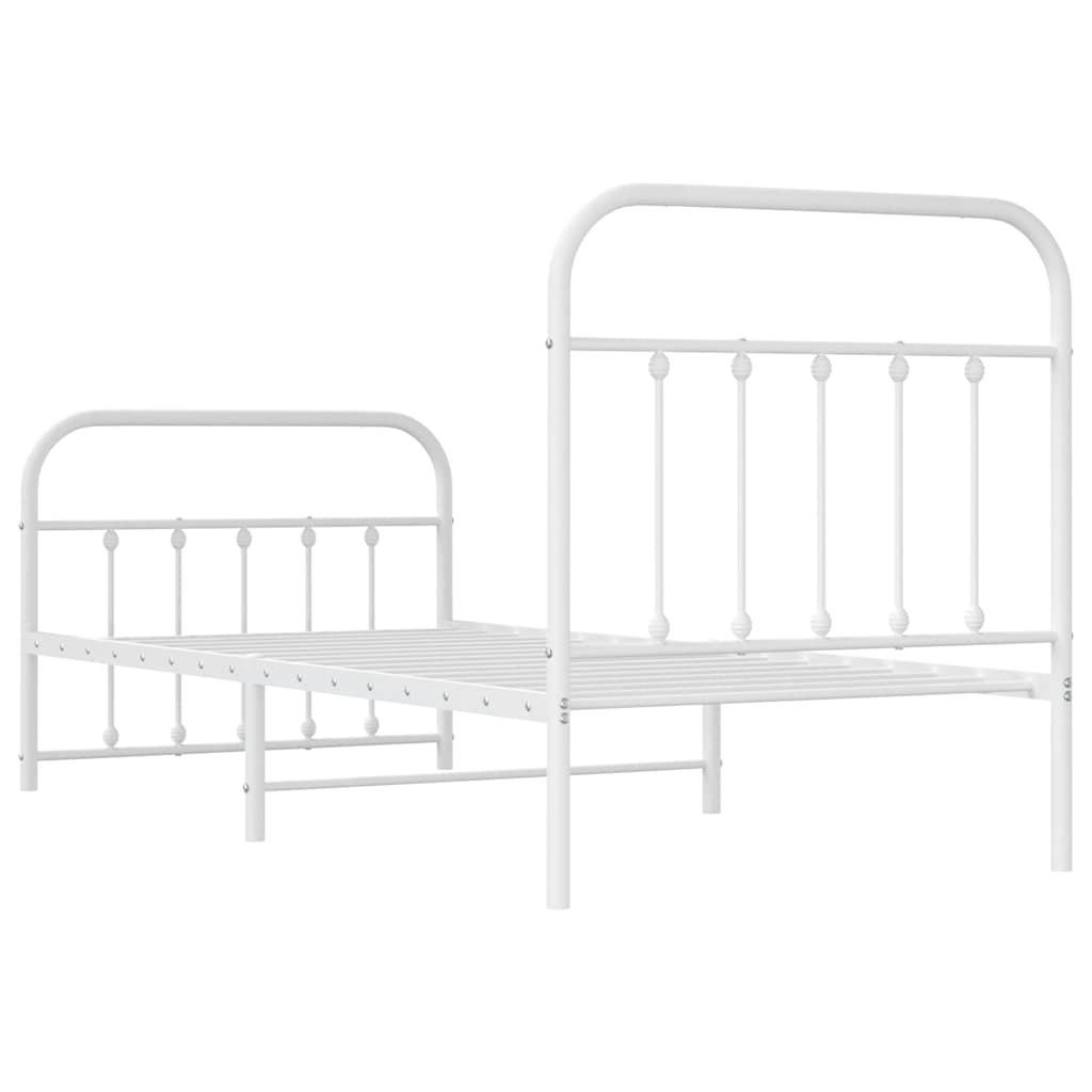 Metal Bed Frame without Mattress with Footboard White 90x200cm