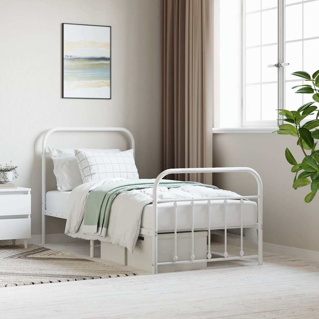 Metal Bed Frame without Mattress with Footboard White 90x200cm