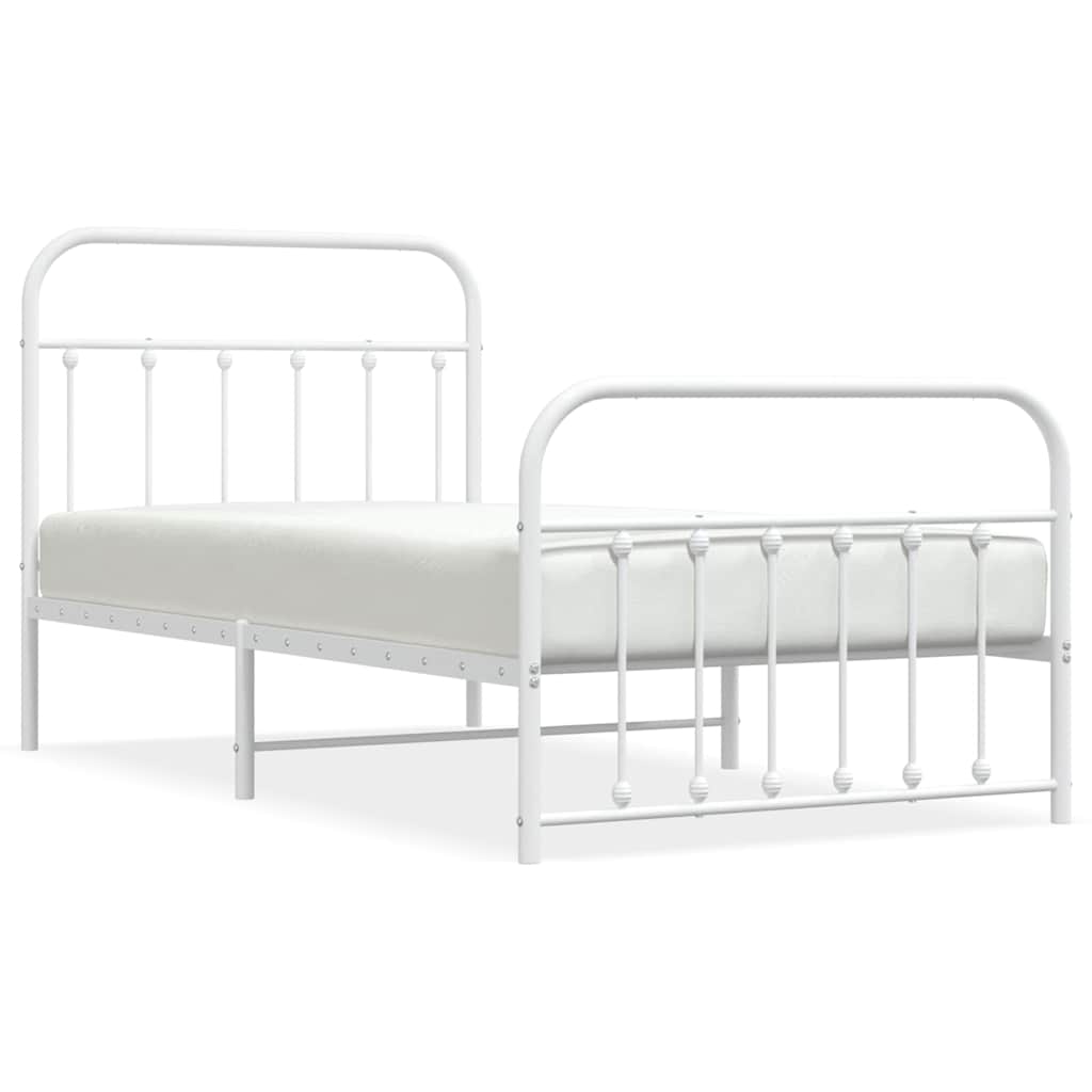 Metal Bed Frame without Mattress with Footboard White 100x190cm