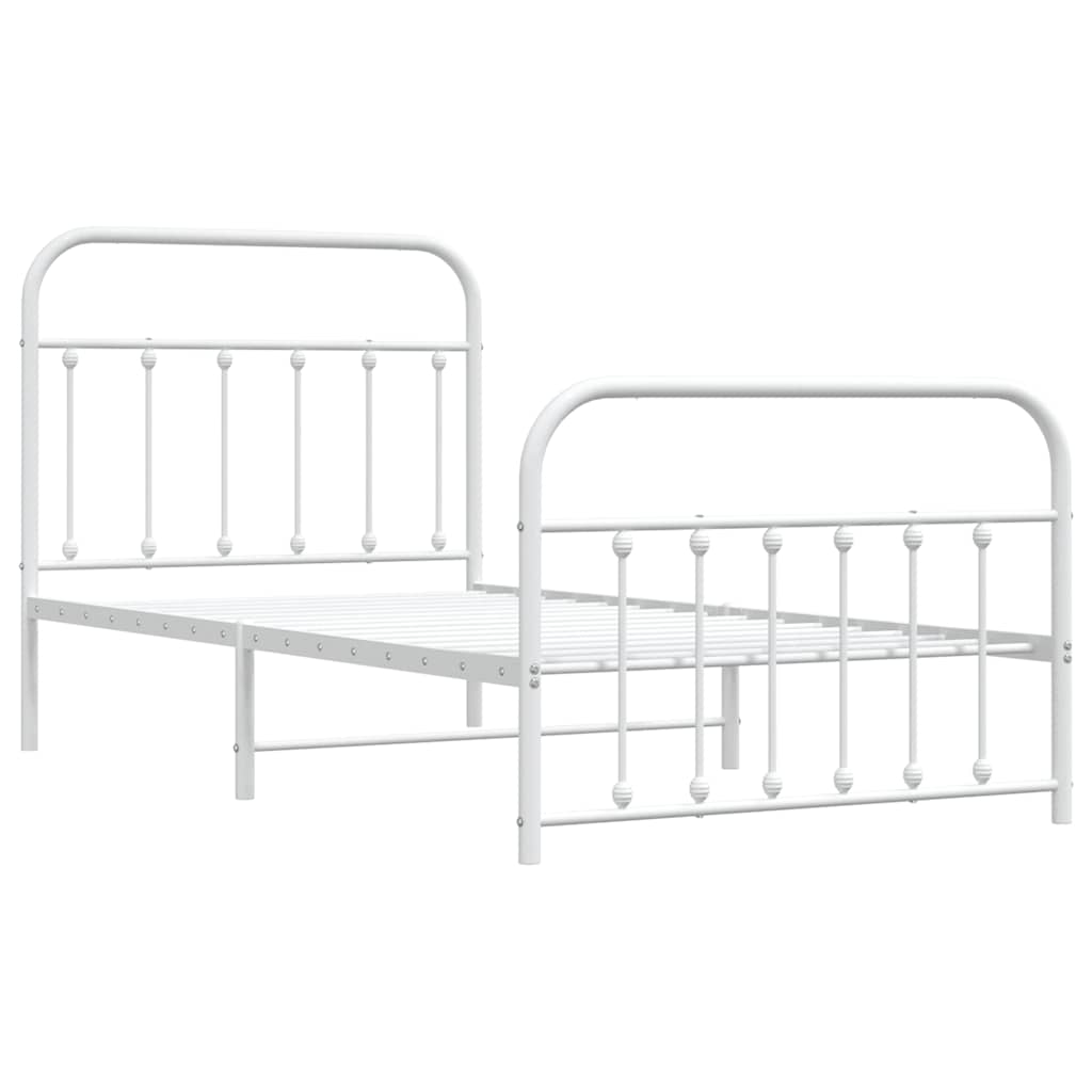 Metal Bed Frame without Mattress with Footboard White 100x190cm