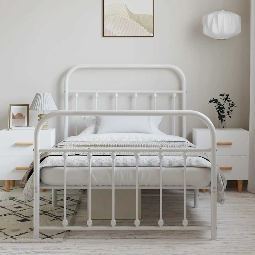 Metal Bed Frame without Mattress with Footboard White 100x190cm