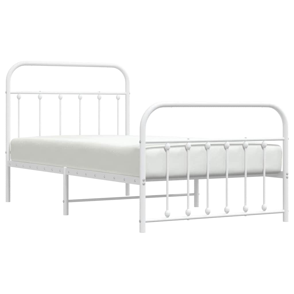 Metal Bed Frame without Mattress with Footboard White 100x190cm
