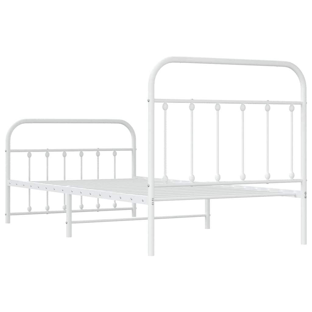 Metal Bed Frame without Mattress with Footboard White 100x190cm