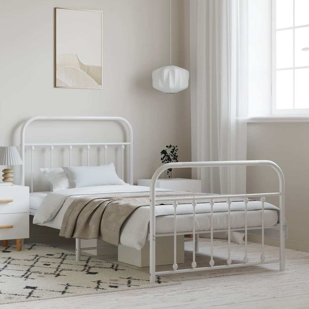 Metal Bed Frame without Mattress with Footboard White 100x190cm