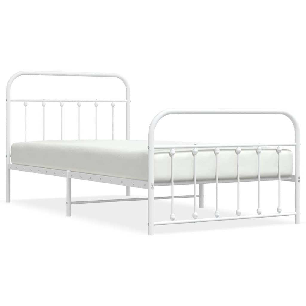 Metal Bed Frame without Mattress with Footboard White 100x200cm