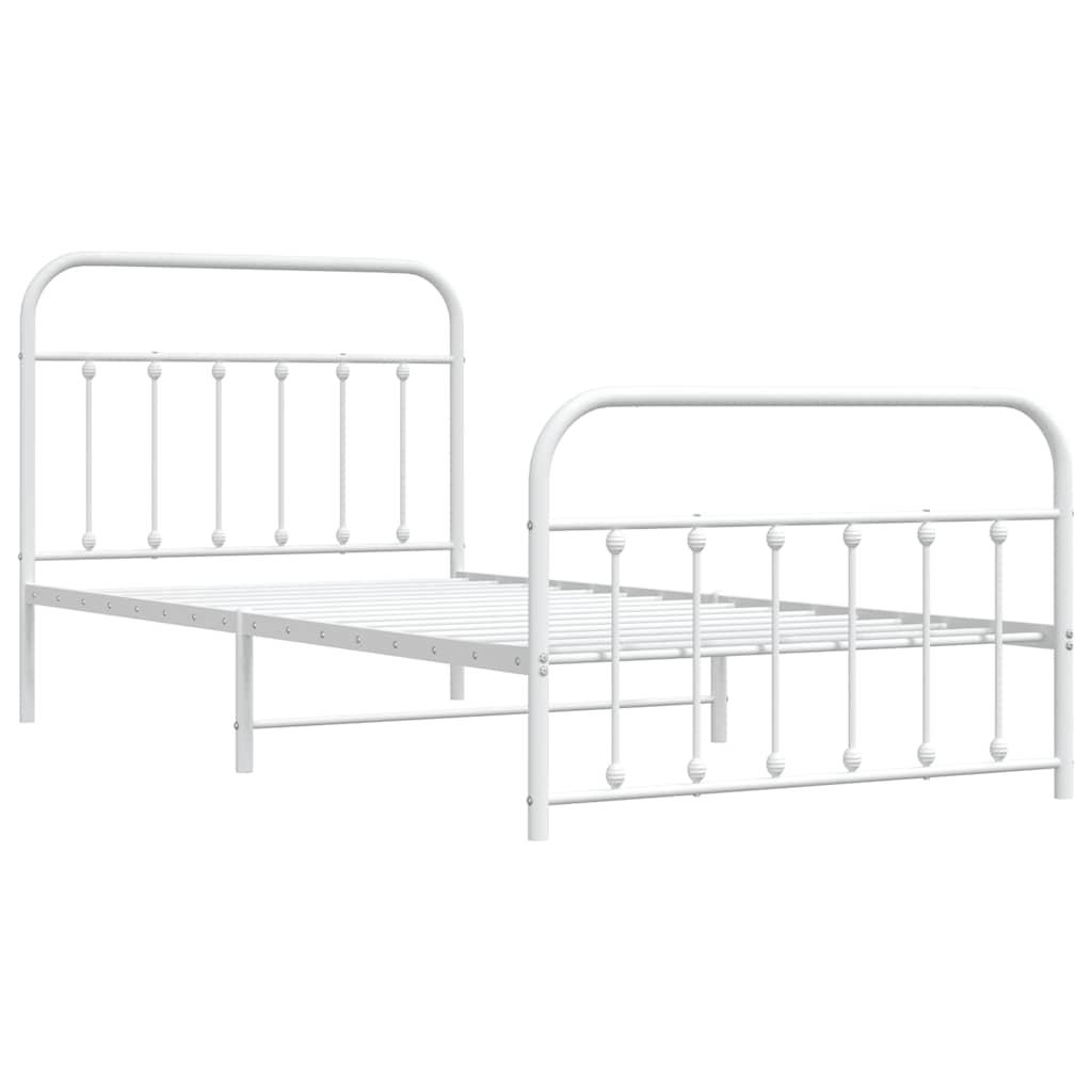 Metal Bed Frame without Mattress with Footboard White 100x200cm