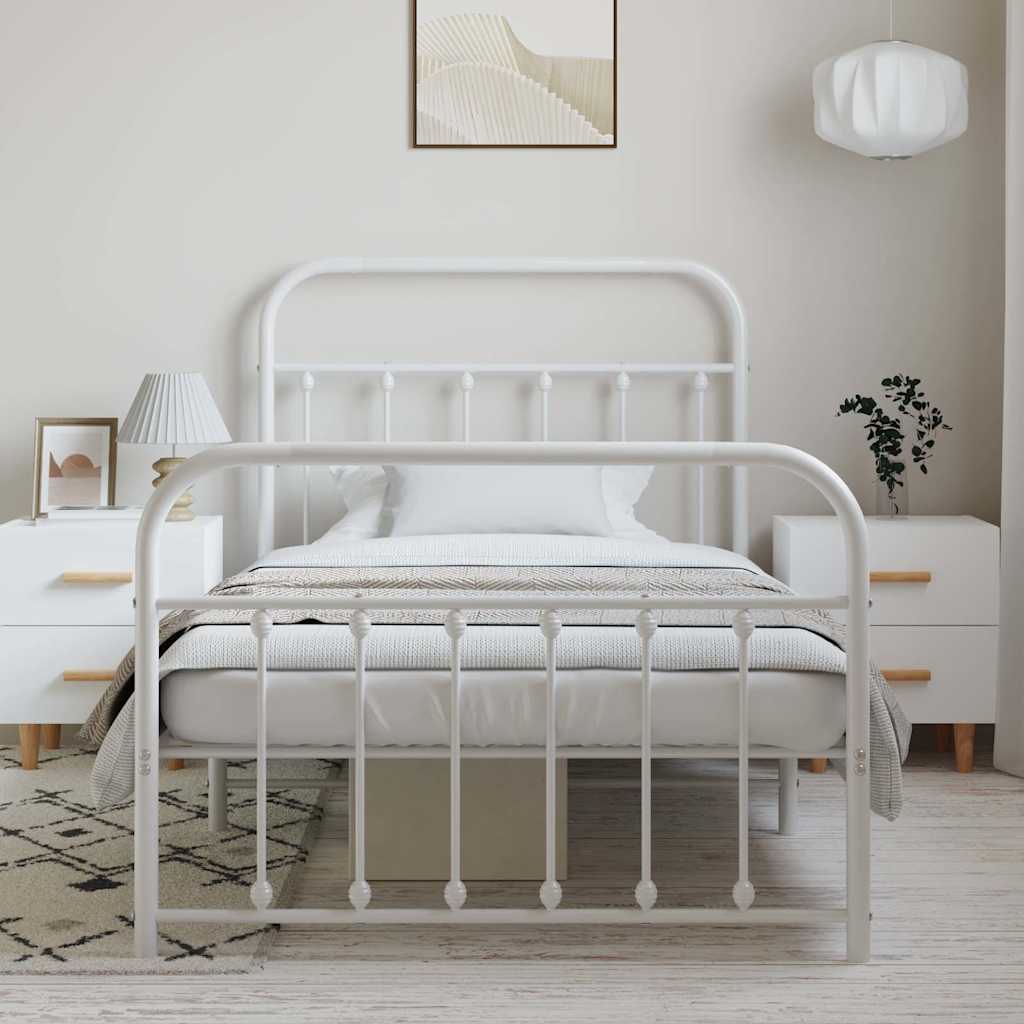 Metal Bed Frame without Mattress with Footboard White 100x200cm