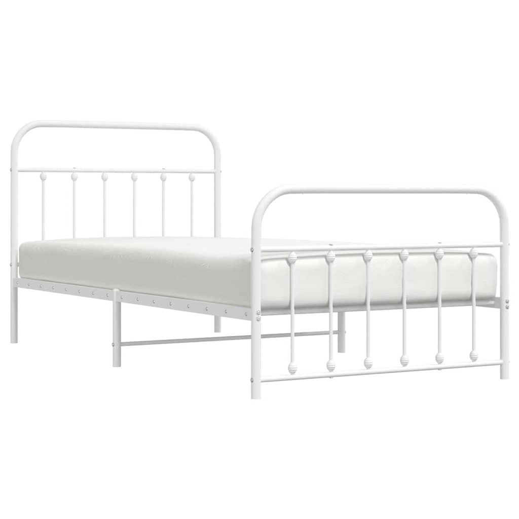 Metal Bed Frame without Mattress with Footboard White 100x200cm