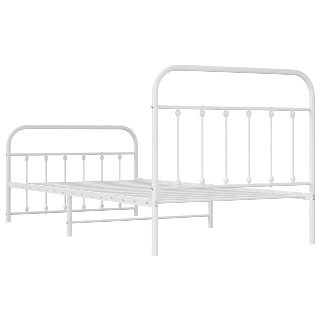 Metal Bed Frame without Mattress with Footboard White 100x200cm