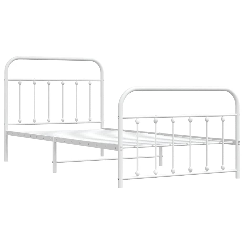 Metal Bed Frame without Mattress with Footboard White 107x203cm