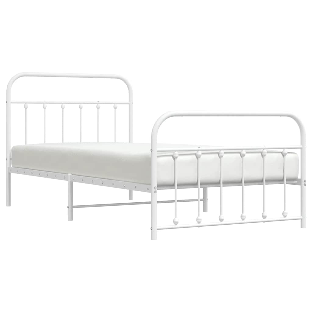Metal Bed Frame without Mattress with Footboard White 107x203cm