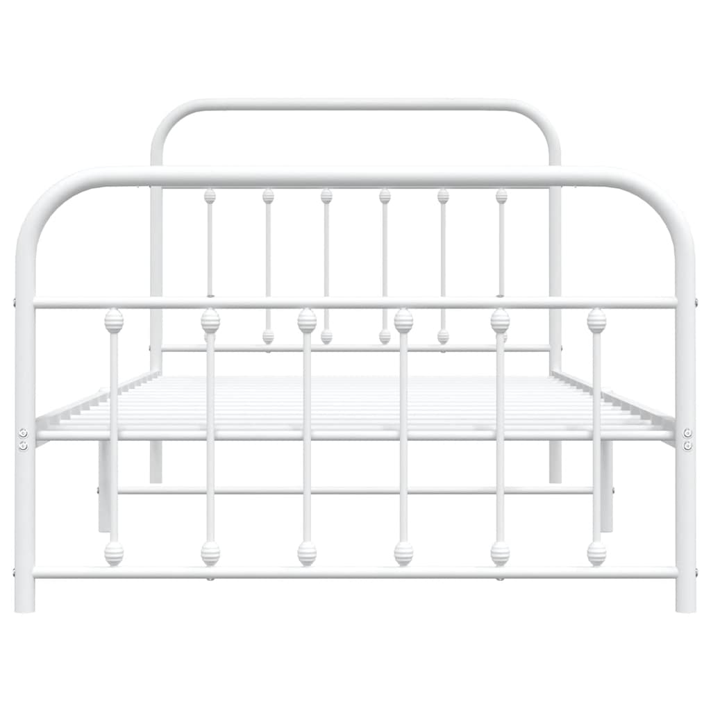 Metal Bed Frame without Mattress with Footboard White 107x203cm