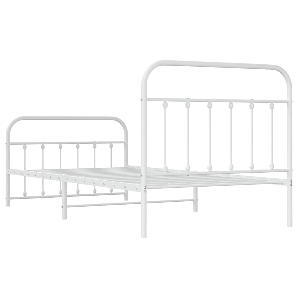 Metal Bed Frame without Mattress with Footboard White 107x203cm