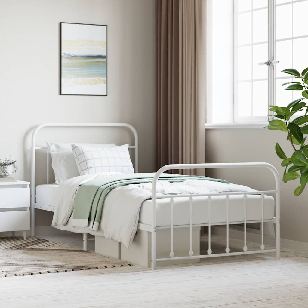 Metal Bed Frame without Mattress with Footboard White 107x203cm