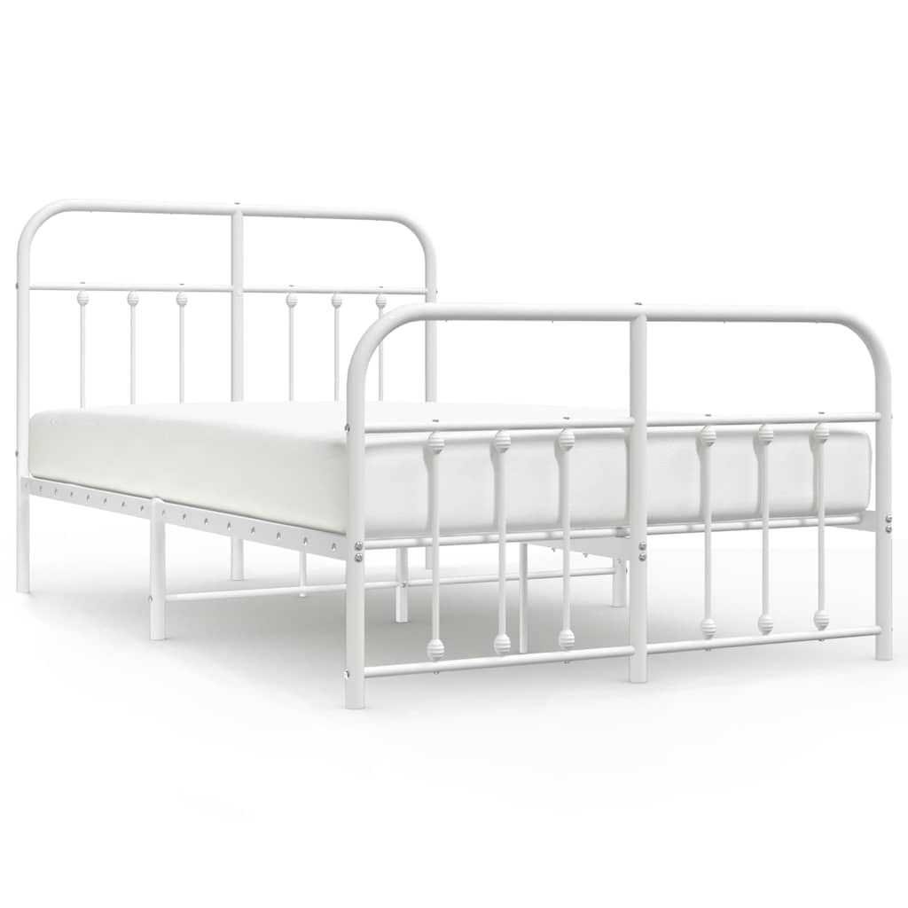 Metal Bed Frame without Mattress with Footboard White 120x190cm