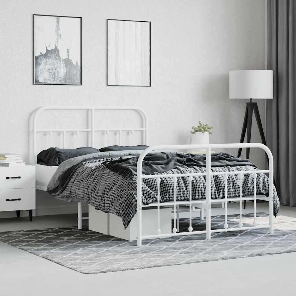 Metal Bed Frame without Mattress with Footboard White 120x190cm