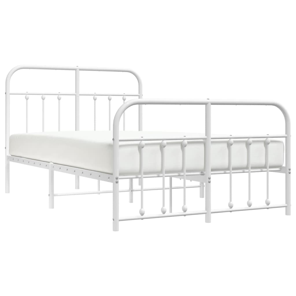 Metal Bed Frame without Mattress with Footboard White 120x190cm
