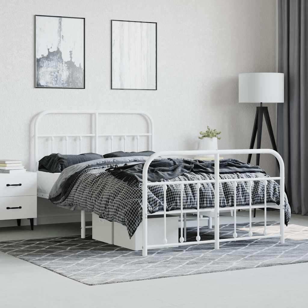 Metal Bed Frame without Mattress with Footboard White 120x200cm