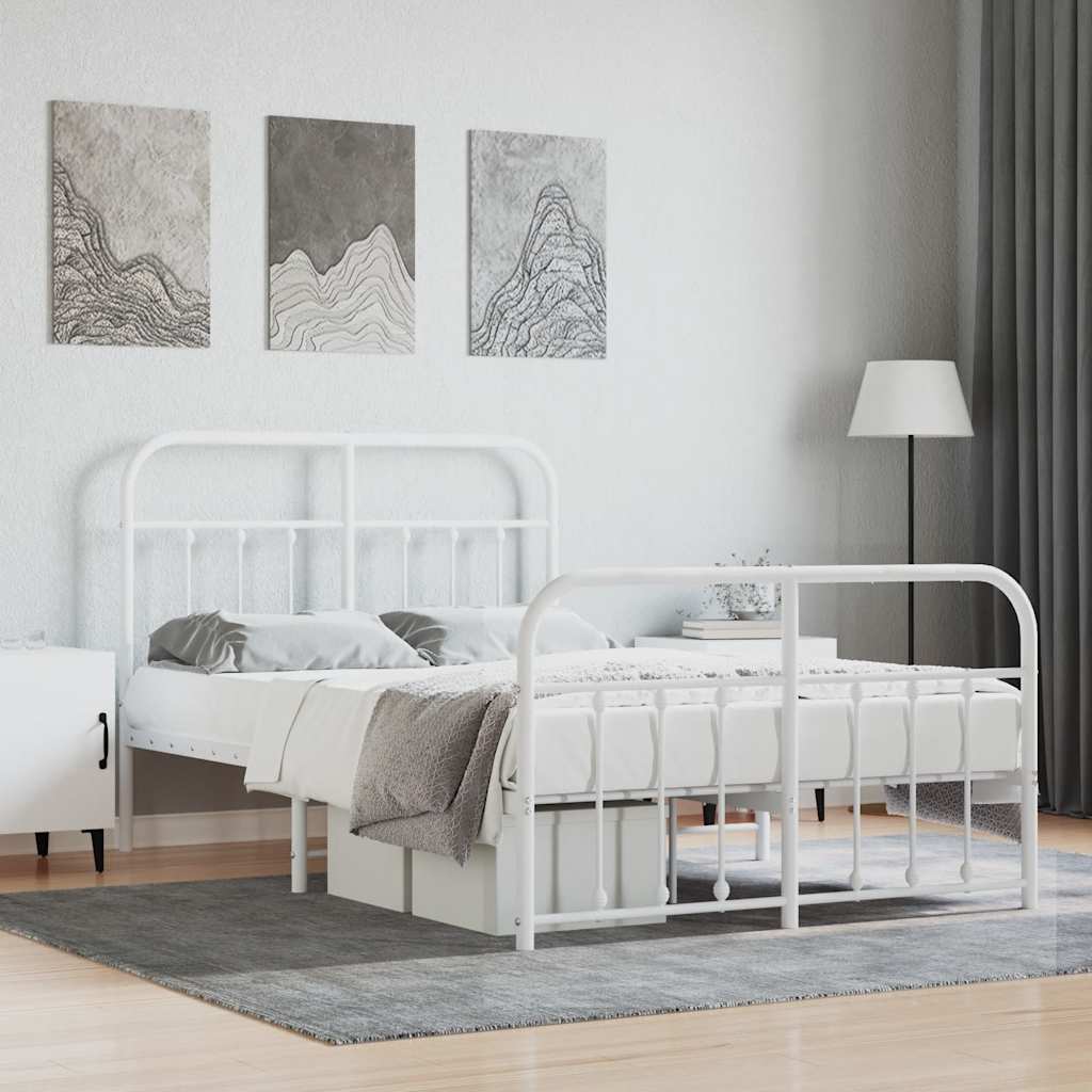 Metal Bed Frame without Mattress with Footboard White 120x200cm