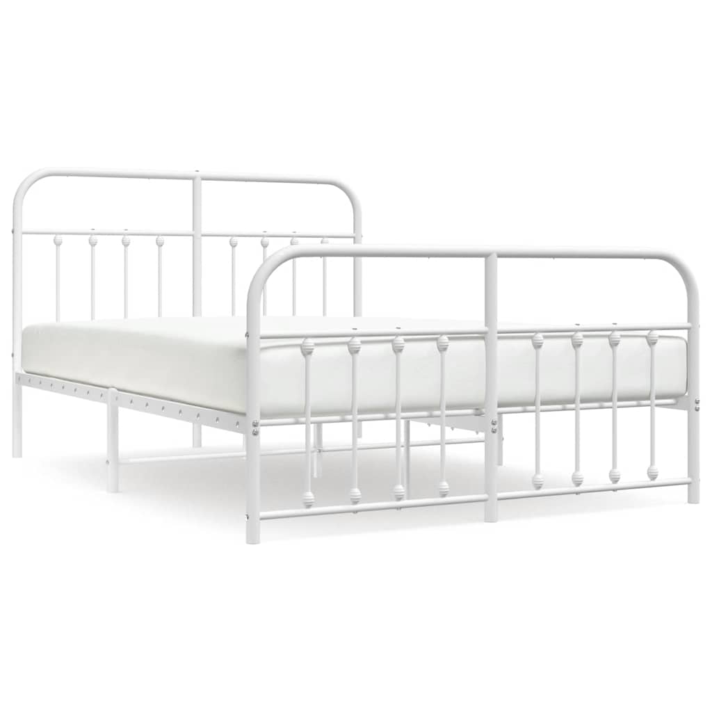 Metal Bed Frame without Mattress with Footboard White 135x190cm