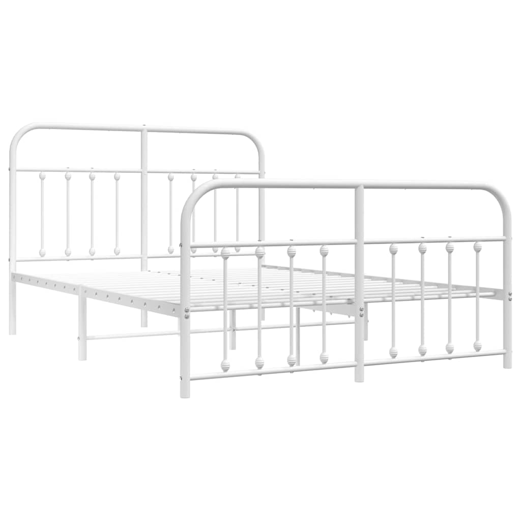 Metal Bed Frame without Mattress with Footboard White 135x190cm