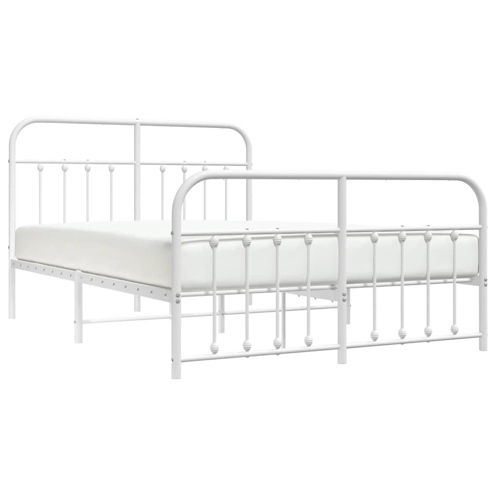 Metal Bed Frame without Mattress with Footboard White 135x190cm