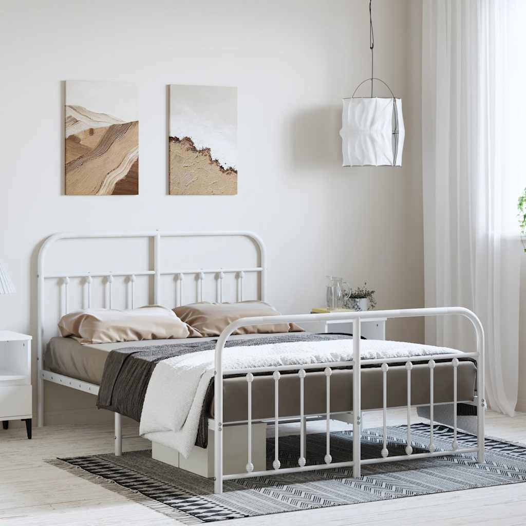 Metal Bed Frame without Mattress with Footboard White 135x190cm