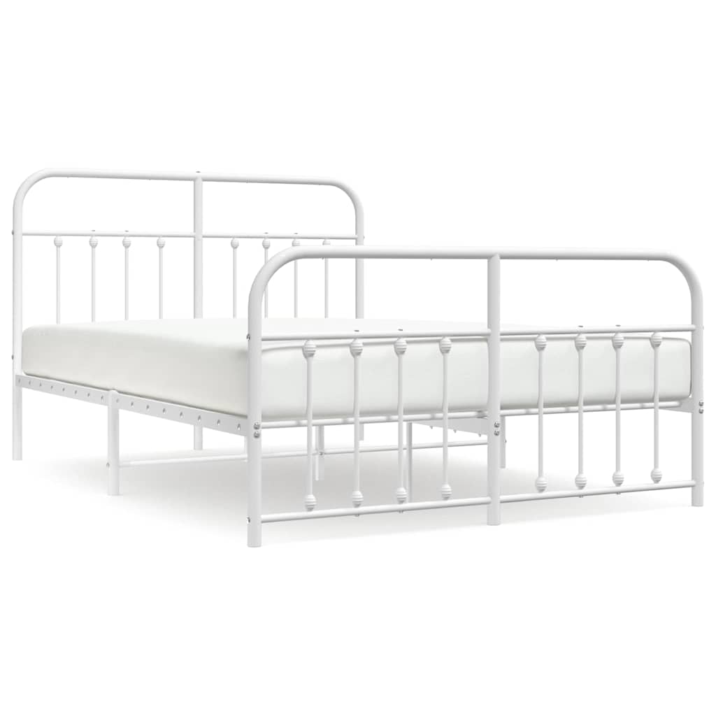 Metal Bed Frame without Mattress with Footboard White 140x190cm