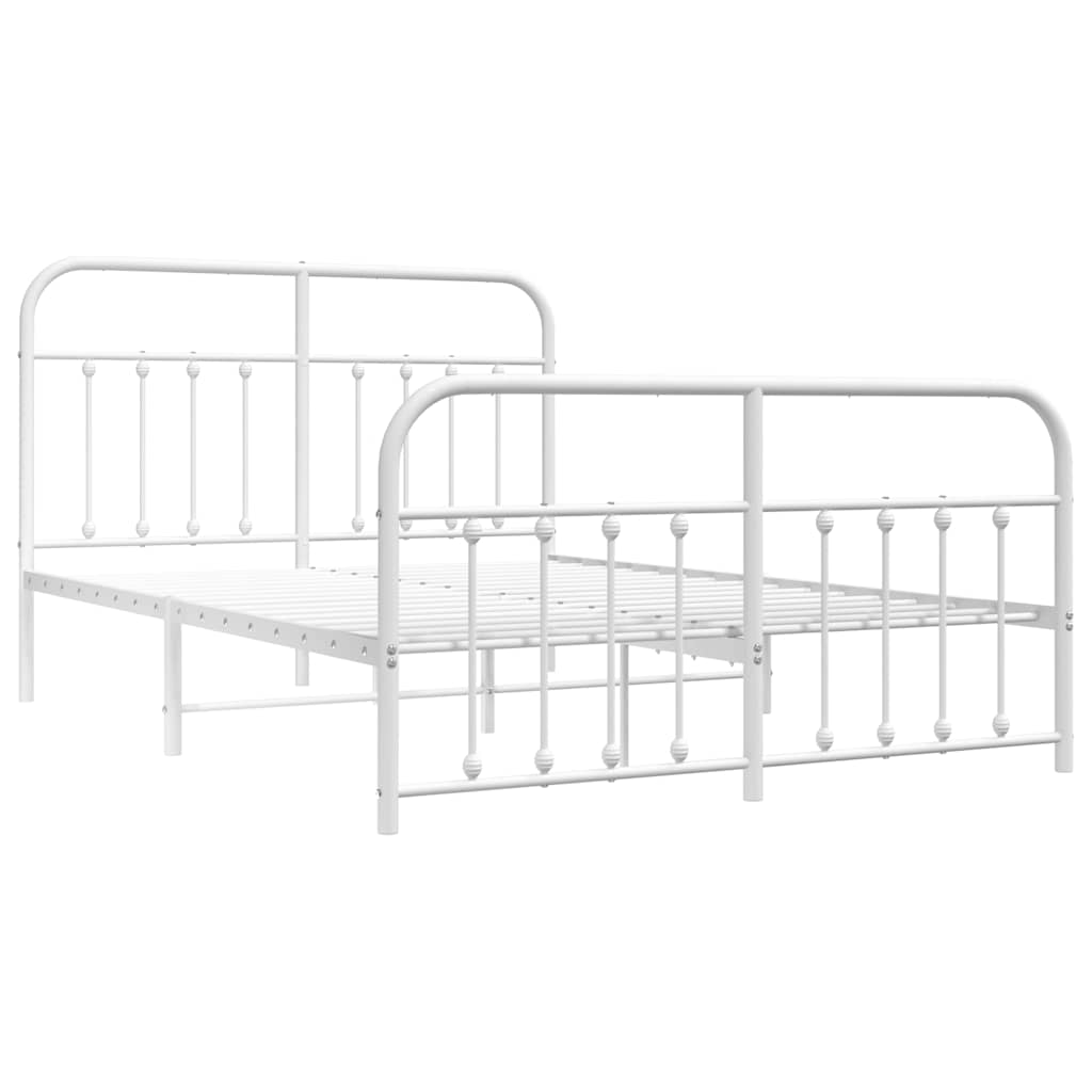 Metal Bed Frame without Mattress with Footboard White 140x190cm