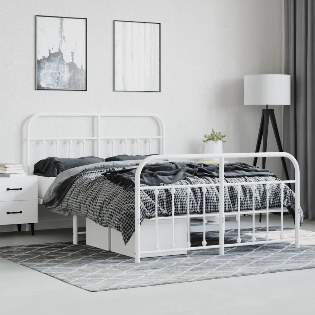 Metal Bed Frame without Mattress with Footboard White 140x190cm
