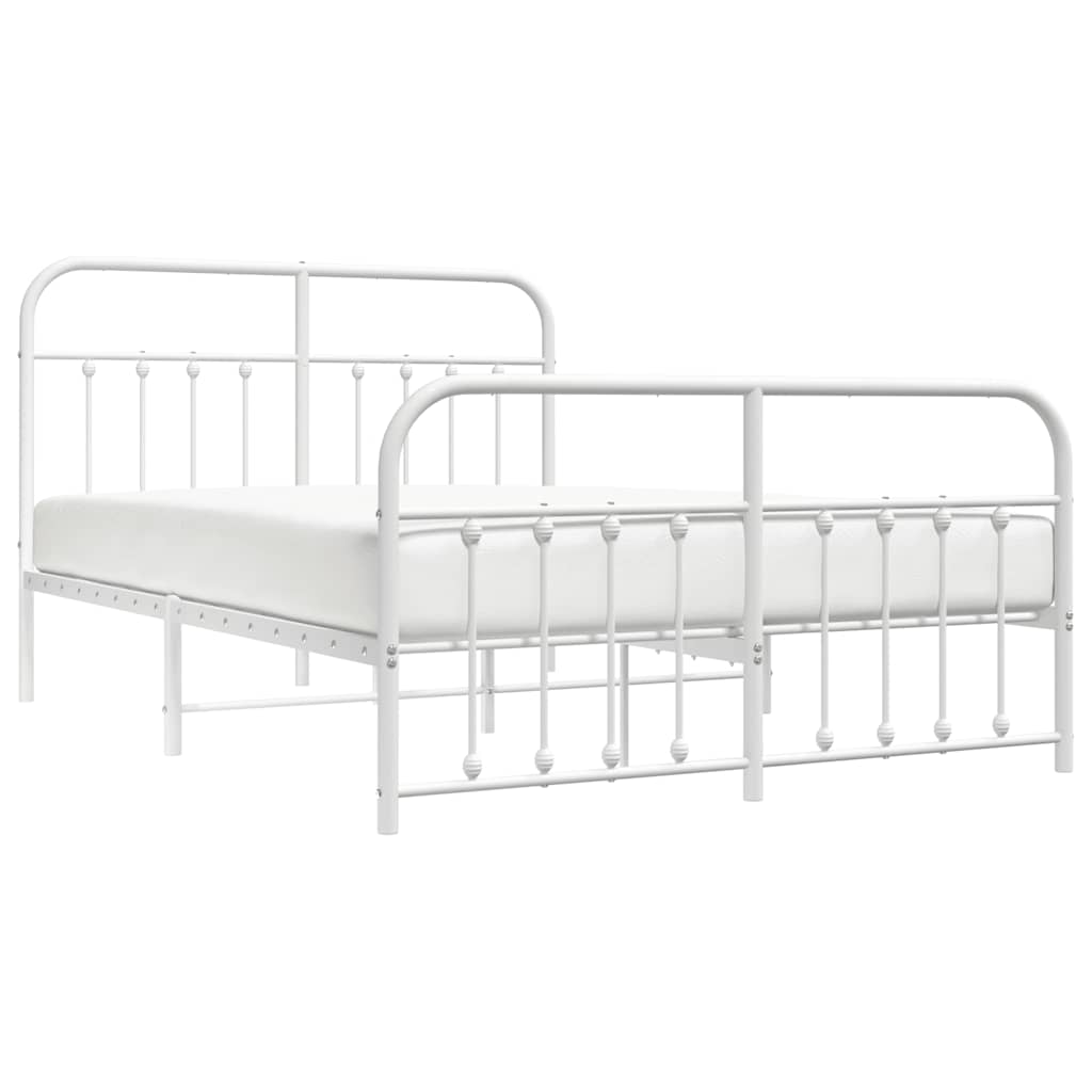 Metal Bed Frame without Mattress with Footboard White 140x190cm