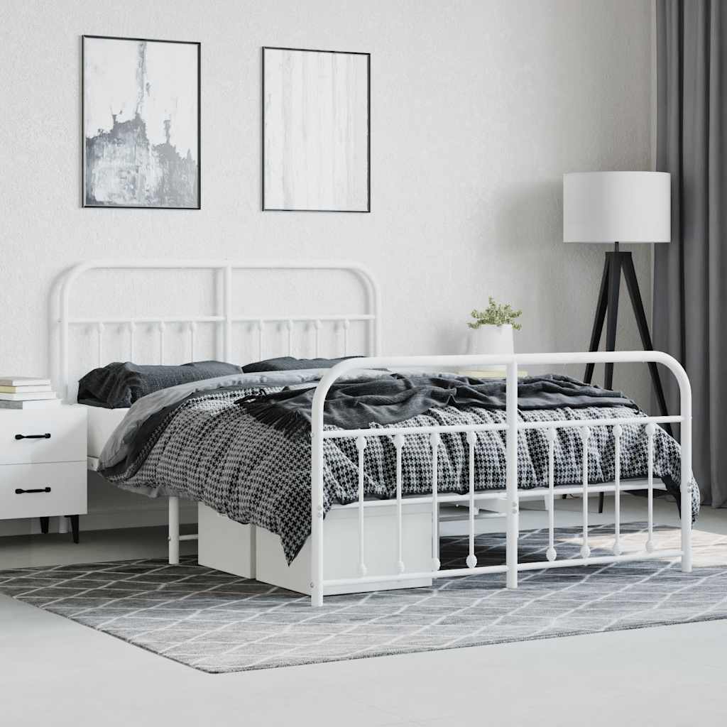 Metal Bed Frame without Mattress with Footboard White 140x200cm