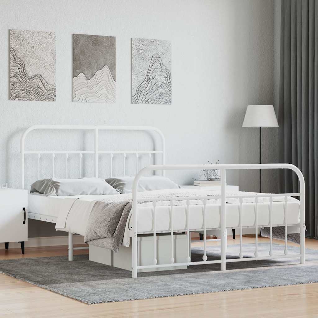 Metal Bed Frame without Mattress with Footboard White 140x200cm