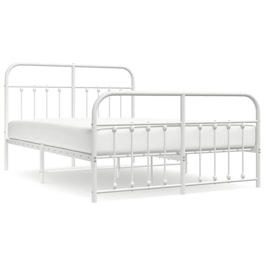 Metal Bed Frame without Mattress with Footboard White 150x200cm
