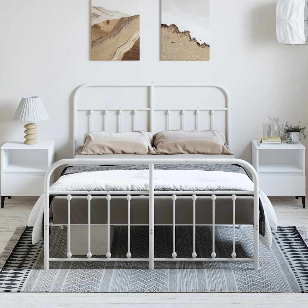 Metal Bed Frame without Mattress with Footboard White 150x200cm