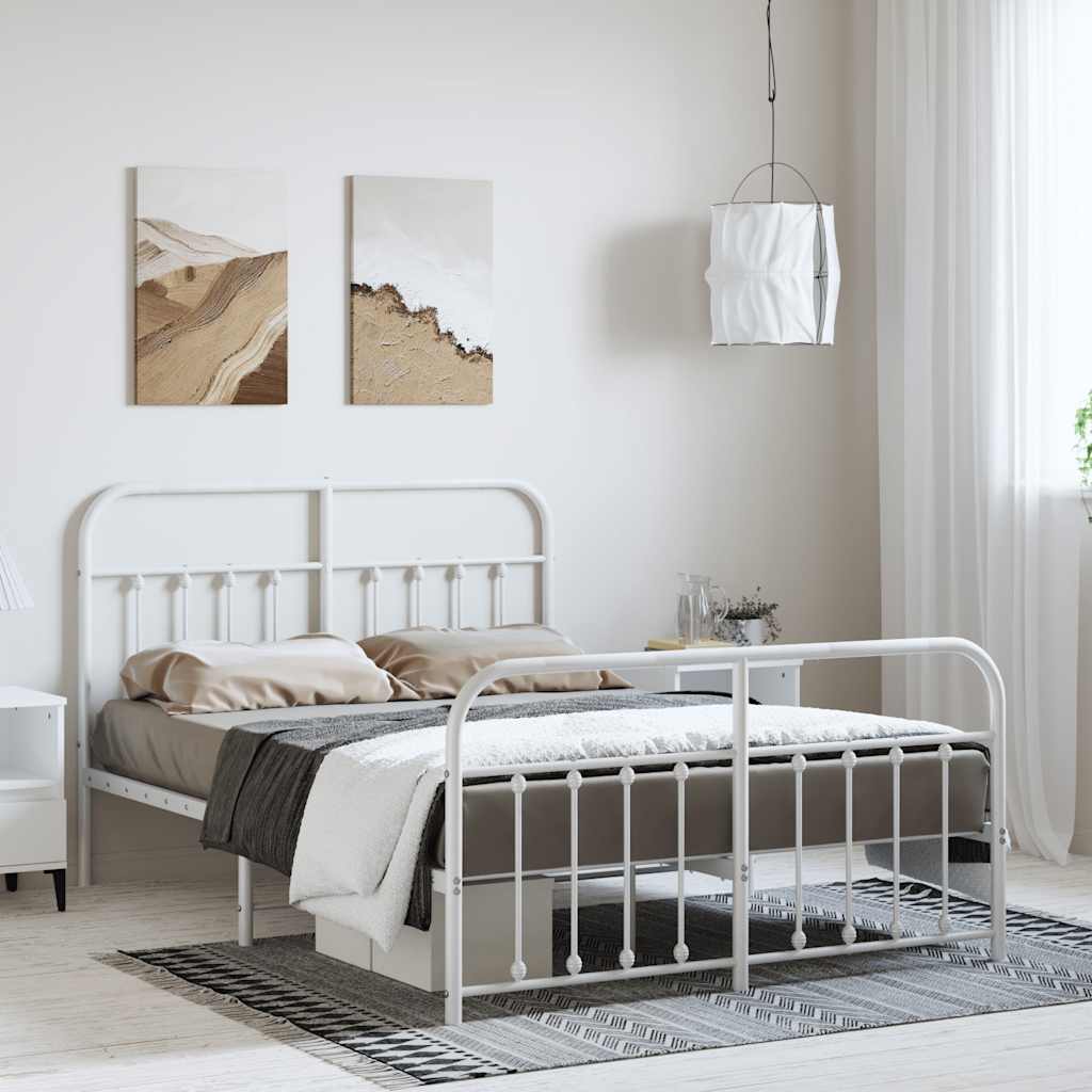 Metal Bed Frame without Mattress with Footboard White 150x200cm