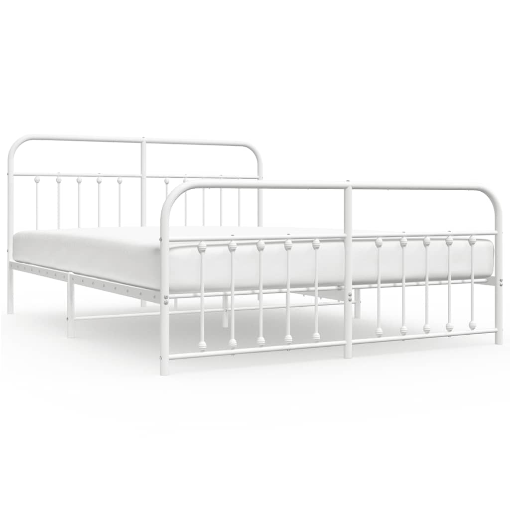 Metal Bed Frame without Mattress with Footboard White 160x200cm