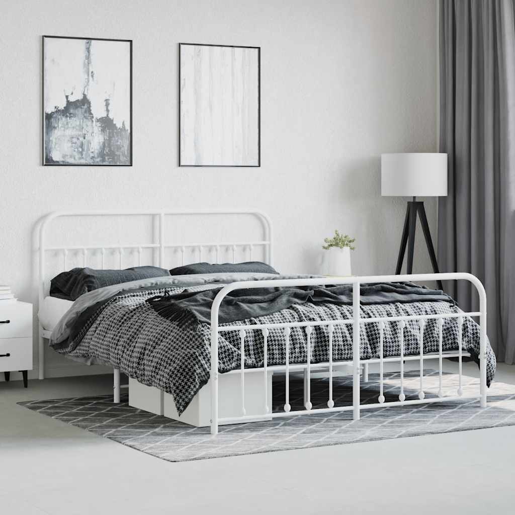 Metal Bed Frame without Mattress with Footboard White 160x200cm