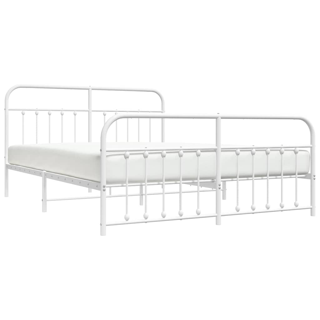 Metal Bed Frame without Mattress with Footboard White 160x200cm