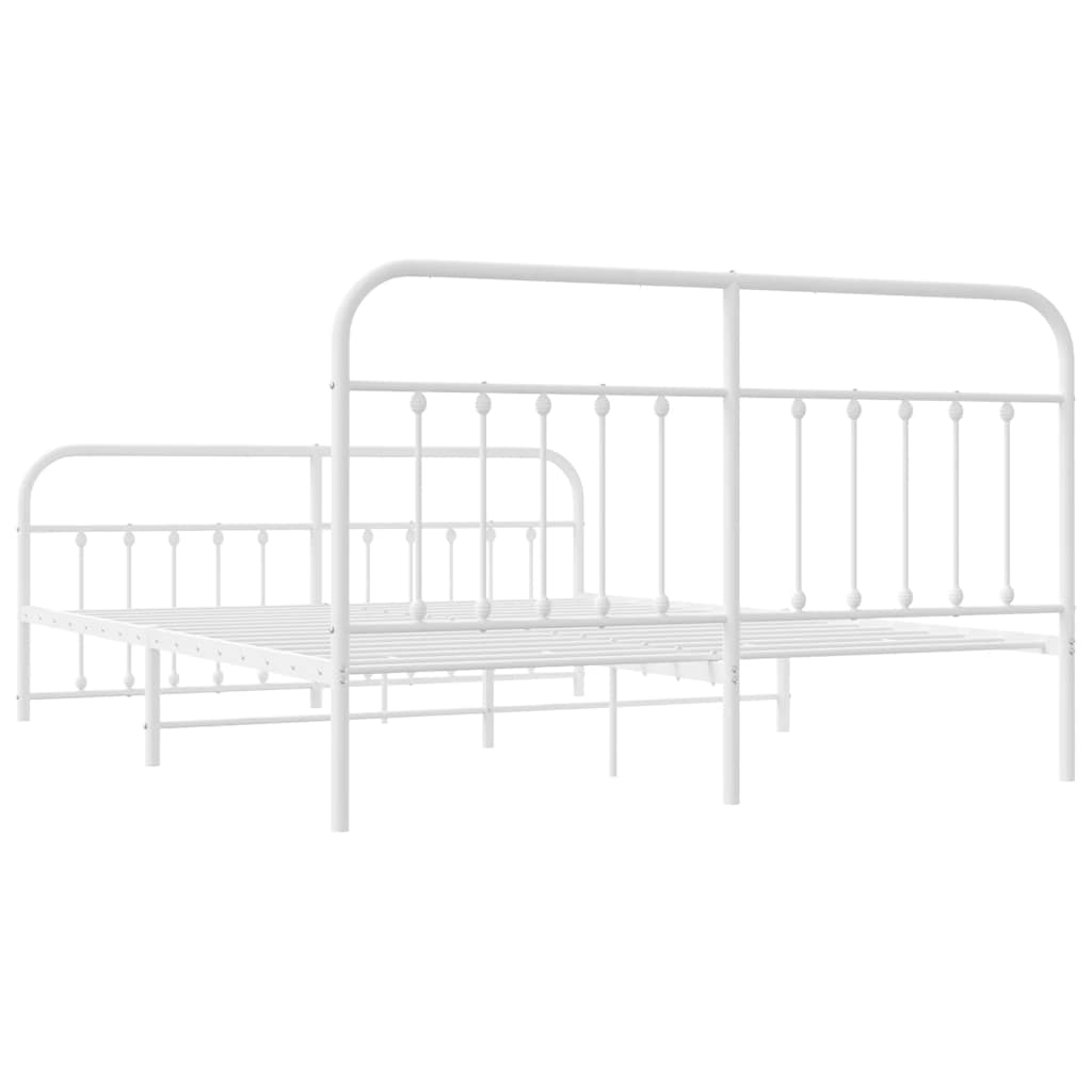 Metal Bed Frame without Mattress with Footboard White 160x200cm
