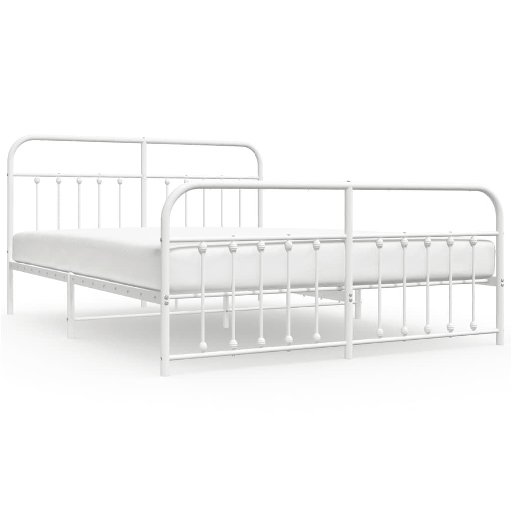 Metal Bed Frame without Mattress with Footboard White 180x200cm