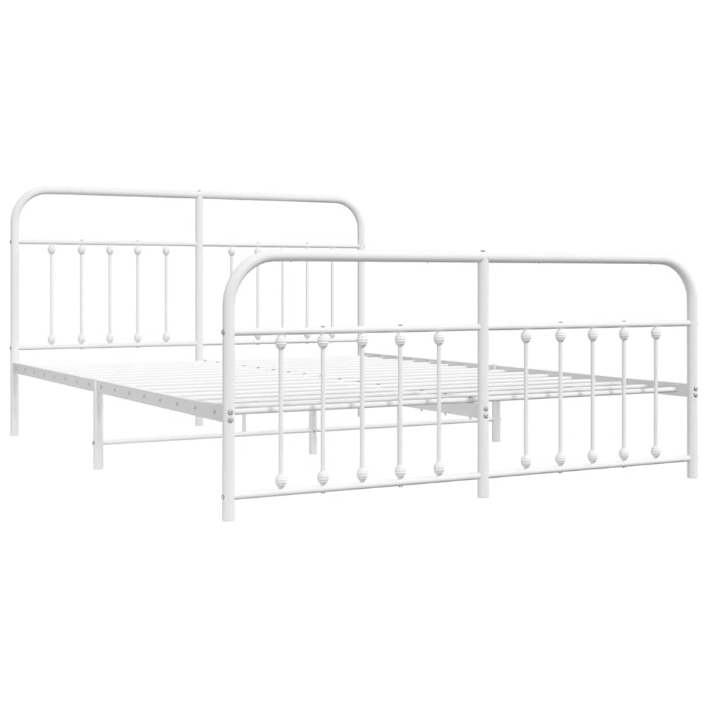 Metal Bed Frame without Mattress with Footboard White 180x200cm