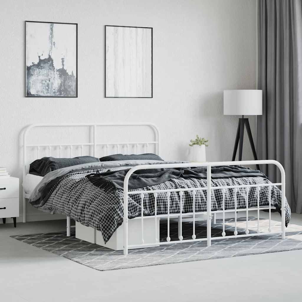 Metal Bed Frame without Mattress with Footboard White 180x200cm