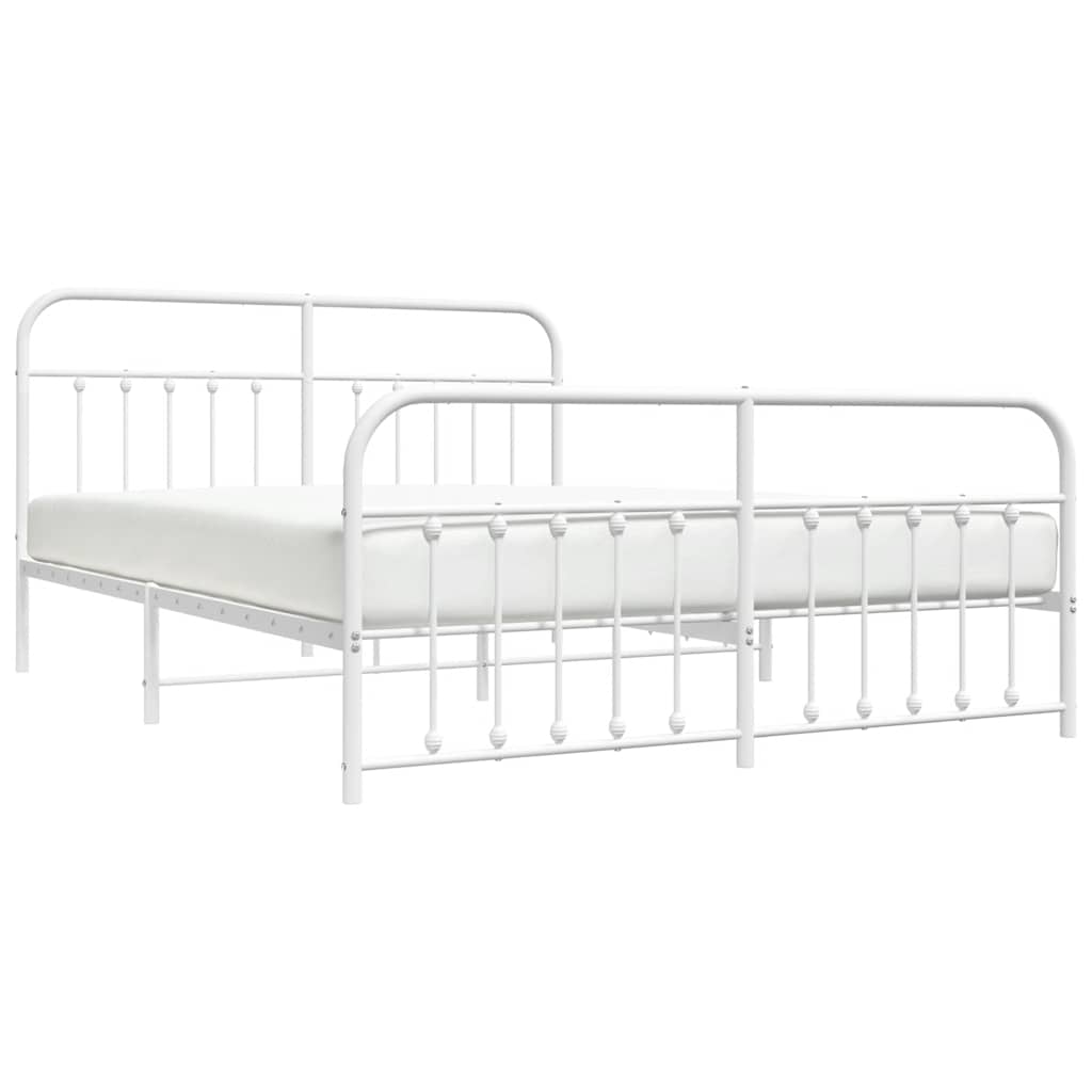 Metal Bed Frame without Mattress with Footboard White 180x200cm